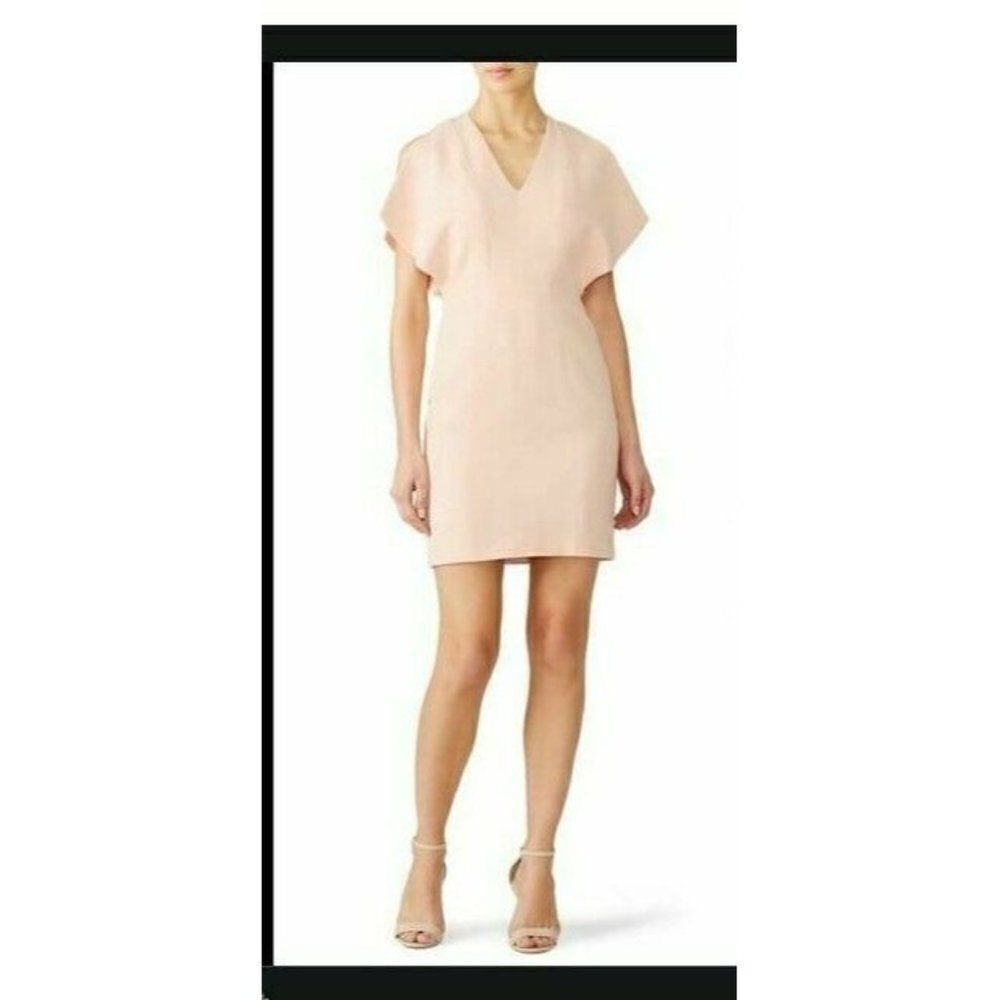 Genny Womens Pink Mini Sheath Dress Size 8 Cape Style Blush Nude V-Neck Cocktail